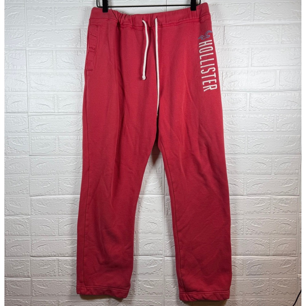 Hollister Sweatpants Mens Large Red Logo Drawstring Joggers Loungewear Cozy